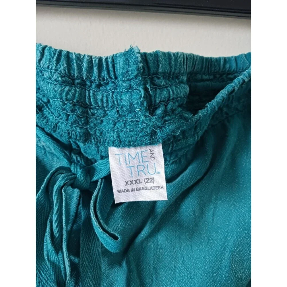Time‎ and Tru Pull On Shorts Elastic Waist Pockets Teal Green 3XL